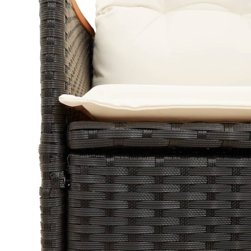 2 személyes fekete polyrattan dönthető kerti kanapé asztallal