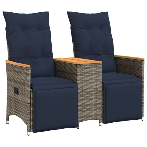 Kétszemélyes dönthető kerti kanapé asztallal, szürke polyrattan