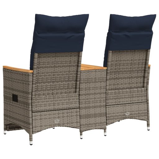 Kétszemélyes dönthető kerti kanapé asztallal, szürke polyrattan