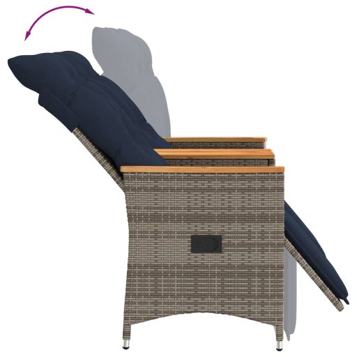 Kétszemélyes dönthető kerti kanapé asztallal, szürke polyrattan