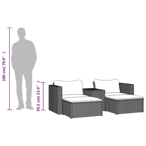 5 részes fekete polyrattan akácfa kerti kanapészett párnákkal