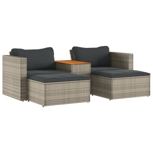 5 részes szürke polyrattan akácfa kerti ülőgarnitúra párnákkal