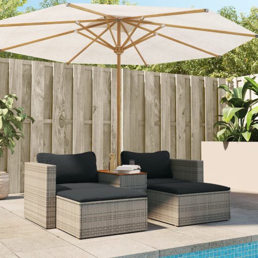 5 részes szürke polyrattan akácfa kerti ülőgarnitúra párnákkal