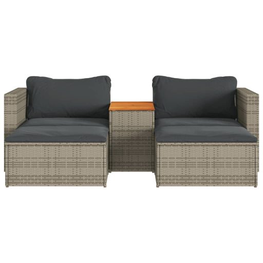 5 részes szürke polyrattan akácfa kerti ülőgarnitúra párnákkal