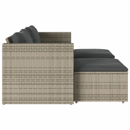 5 részes szürke polyrattan akácfa kerti ülőgarnitúra párnákkal