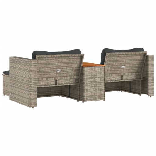 5 részes szürke polyrattan akácfa kerti ülőgarnitúra párnákkal