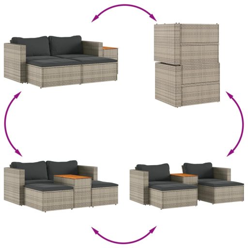 5 részes szürke polyrattan akácfa kerti ülőgarnitúra párnákkal