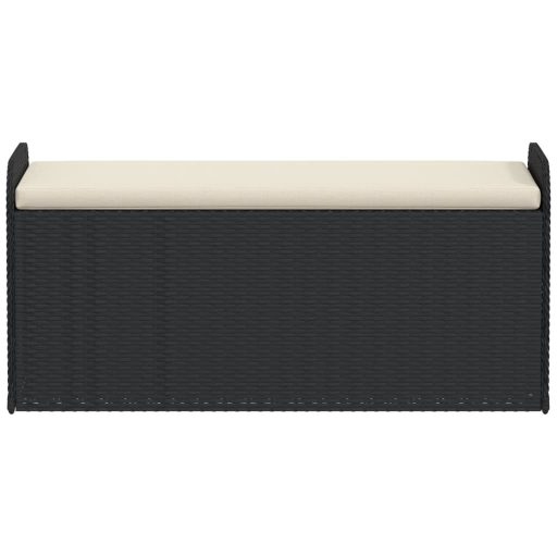 Fekete polyrattan tárolópad párnával 115 x 51 x 52 cm