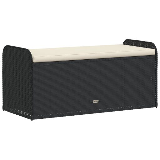 Fekete polyrattan tárolópad párnával 115 x 51 x 52 cm