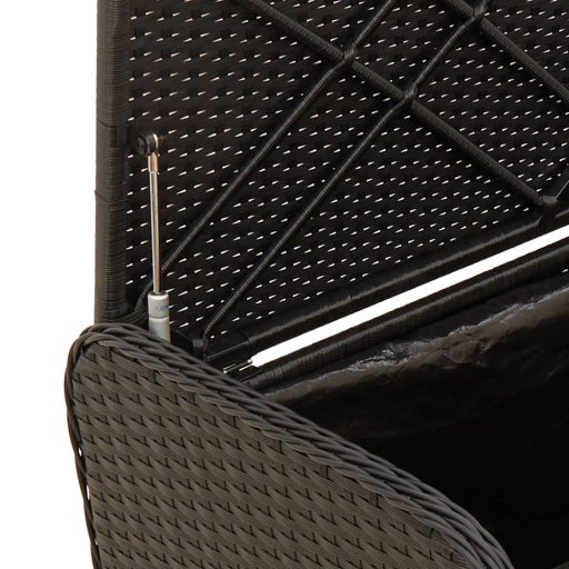 Fekete polyrattan tárolópad párnával 115 x 51 x 52 cm