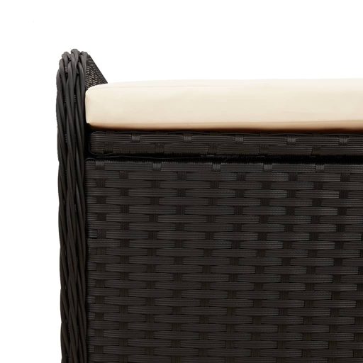 Fekete polyrattan tárolópad párnával 115 x 51 x 52 cm