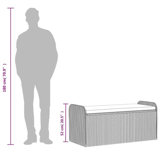 Fekete polyrattan tárolópad párnával 115 x 51 x 52 cm