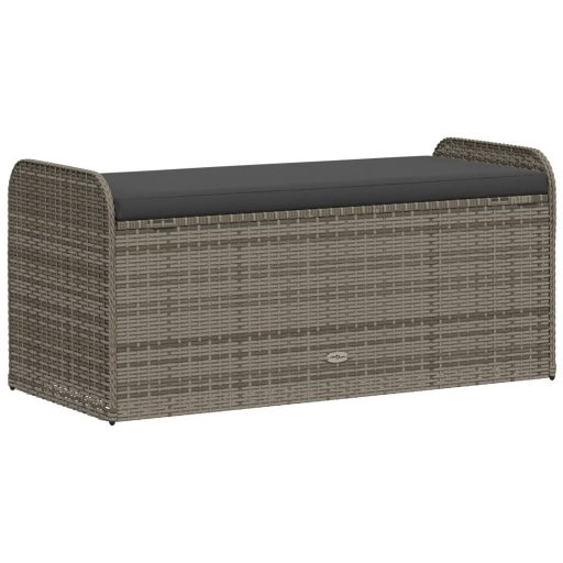 Szürke polyrattan tárolópad párnával 115 x 51 x 52 cm