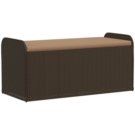 Barna polyrattan tárolópad párnával 115 x 51 x 52 cm