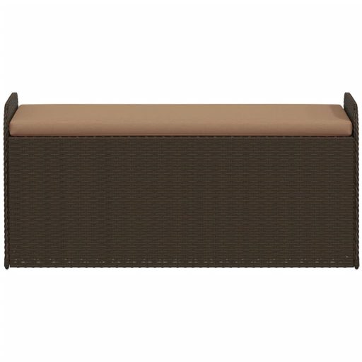 Barna polyrattan tárolópad párnával 115 x 51 x 52 cm
