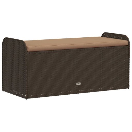 Barna polyrattan tárolópad párnával 115 x 51 x 52 cm