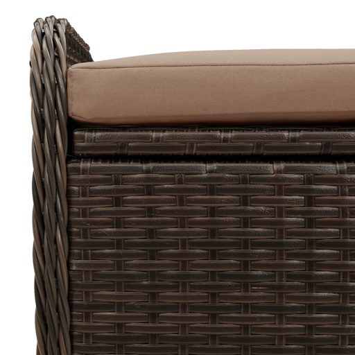 Barna polyrattan tárolópad párnával 115 x 51 x 52 cm