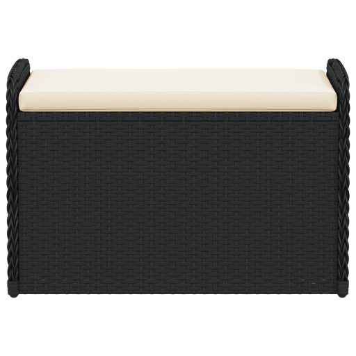 Fekete polyrattan tárolópad párnával 80 x 51 x 52 cm