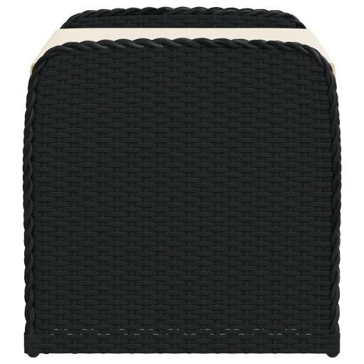 Fekete polyrattan tárolópad párnával 80 x 51 x 52 cm