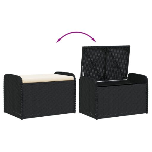 Fekete polyrattan tárolópad párnával 80 x 51 x 52 cm