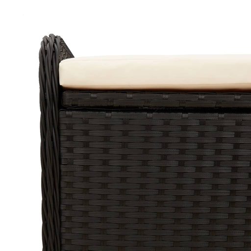 Fekete polyrattan tárolópad párnával 80 x 51 x 52 cm