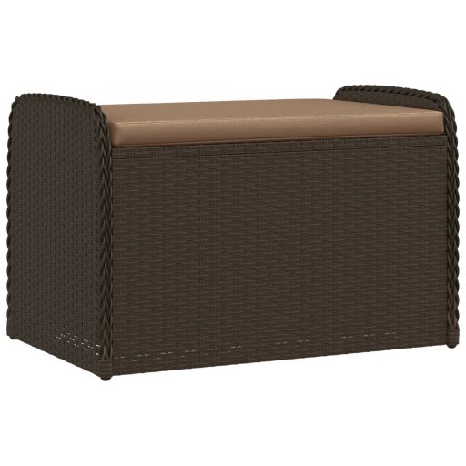 Barna polyrattan tárolópad párnával 80 x 51 x 52 cm