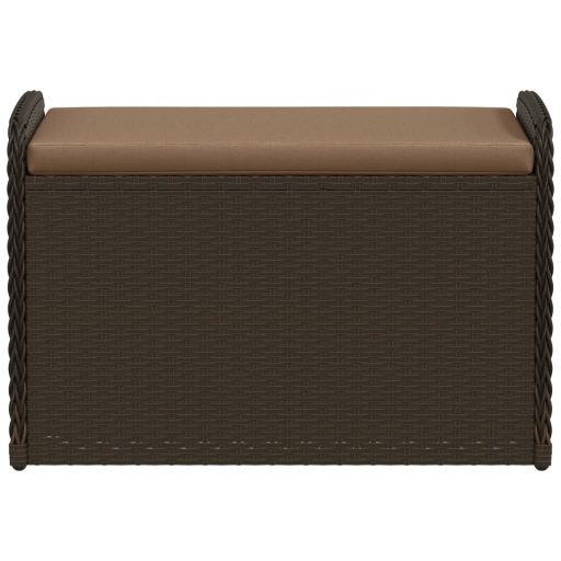 Barna polyrattan tárolópad párnával 80 x 51 x 52 cm