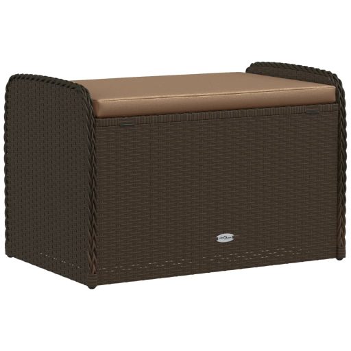 Barna polyrattan tárolópad párnával 80 x 51 x 52 cm