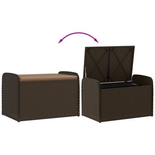 Barna polyrattan tárolópad párnával 80 x 51 x 52 cm