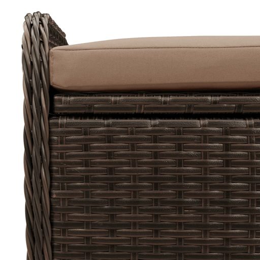 Barna polyrattan tárolópad párnával 80 x 51 x 52 cm
