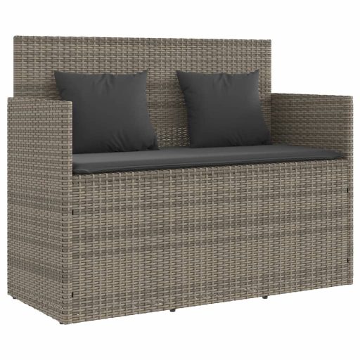 Szürke polyrattan akácfa kerti pad párnával
