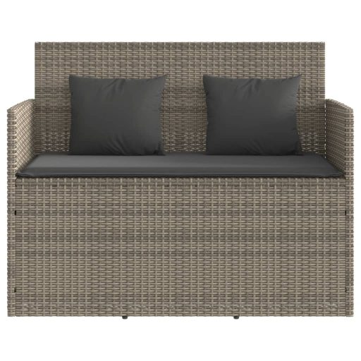 Szürke polyrattan akácfa kerti pad párnával