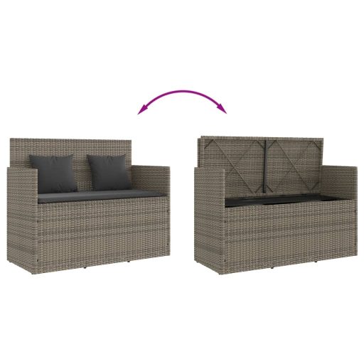 Szürke polyrattan akácfa kerti pad párnával