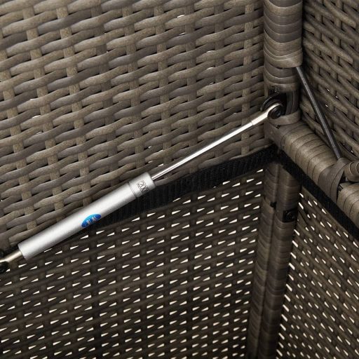 Szürke polyrattan akácfa kerti pad párnával