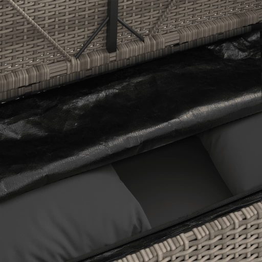 Szürke polyrattan akácfa kerti pad párnával