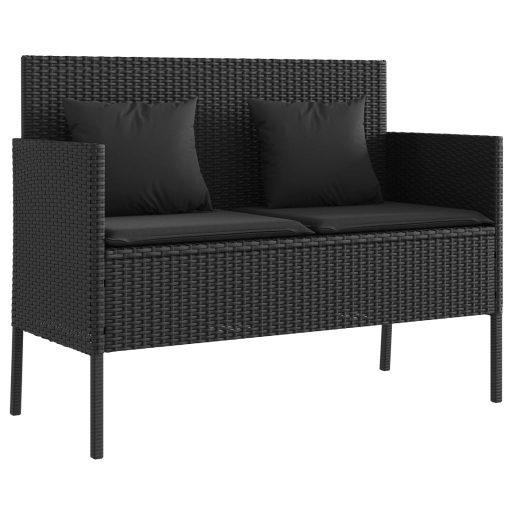 Fekete polyrattan kerti pad párnával