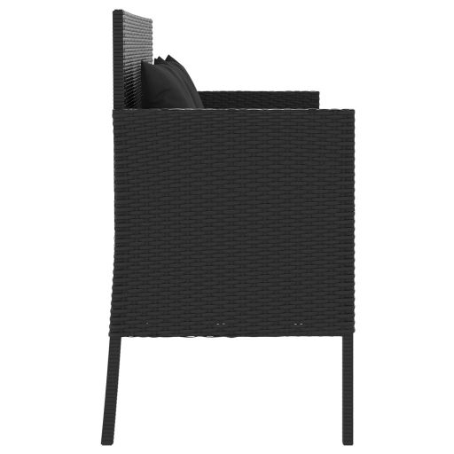 Fekete polyrattan kerti pad párnával