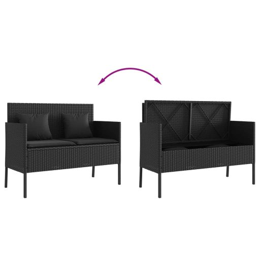Fekete polyrattan kerti pad párnával