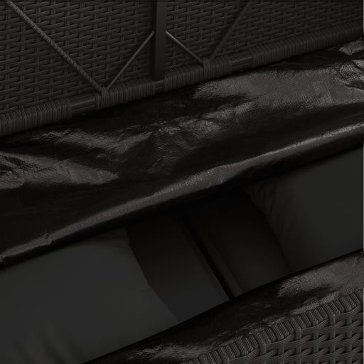 Fekete polyrattan kerti pad párnával