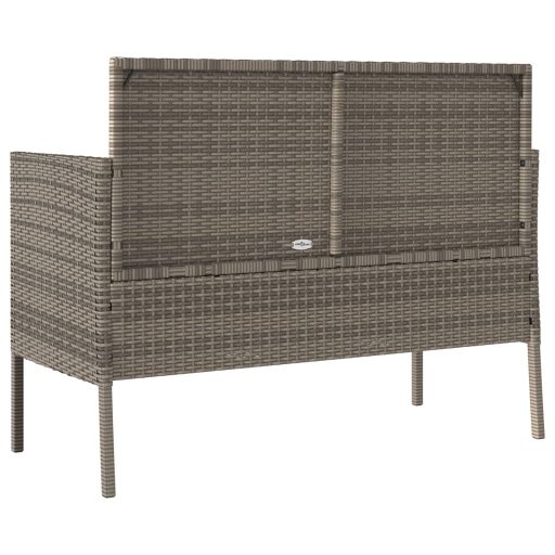 Szürke polyrattan akácfa kerti pad párnával