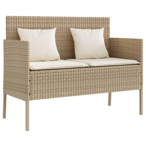 Bézs polyrattan kerti pad párnákkal