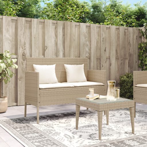 Bézs polyrattan kerti pad párnákkal