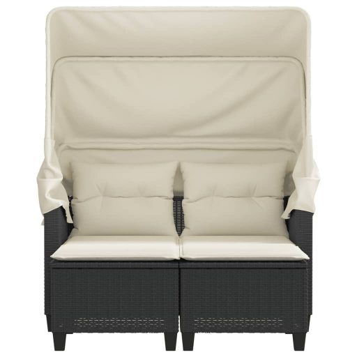 2 személyes fekete polyrattan kerti kanapé baldachinnal/székkel