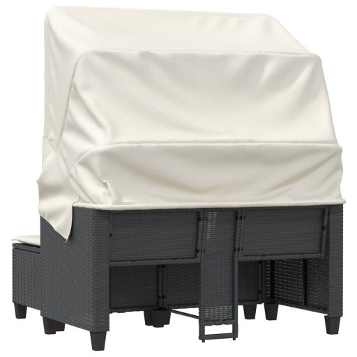 2 személyes fekete polyrattan kerti kanapé baldachinnal/székkel