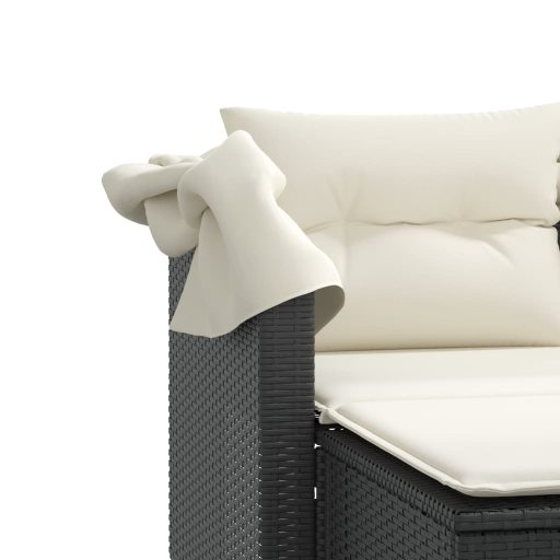2 személyes fekete polyrattan kerti kanapé baldachinnal/székkel