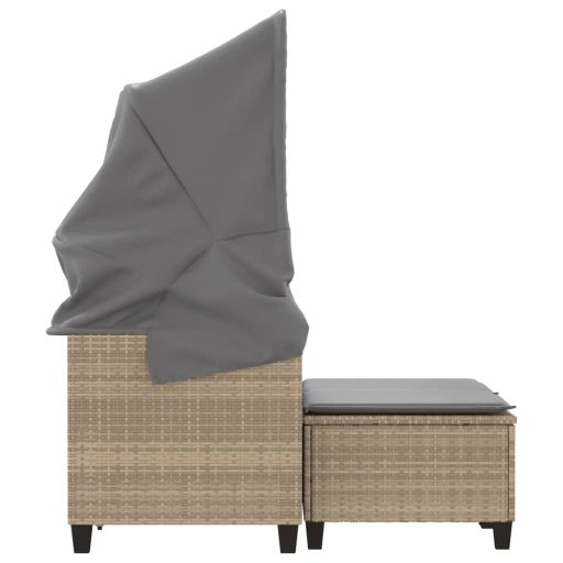 2 személyes bézs polyrattan kerti kanapé baldachinnal/székkel