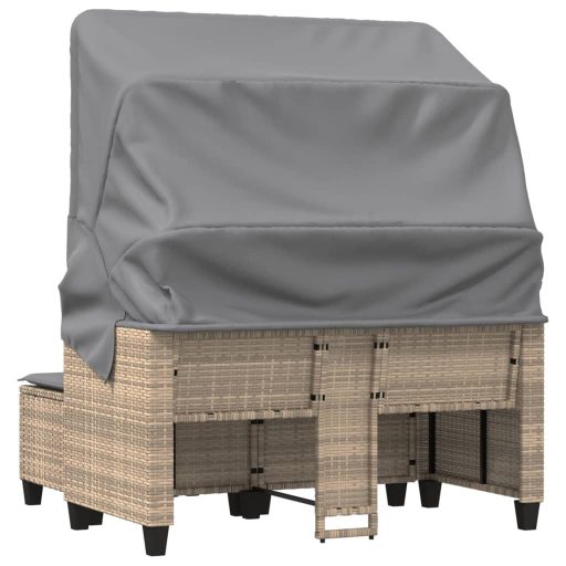 2 személyes bézs polyrattan kerti kanapé baldachinnal/székkel
