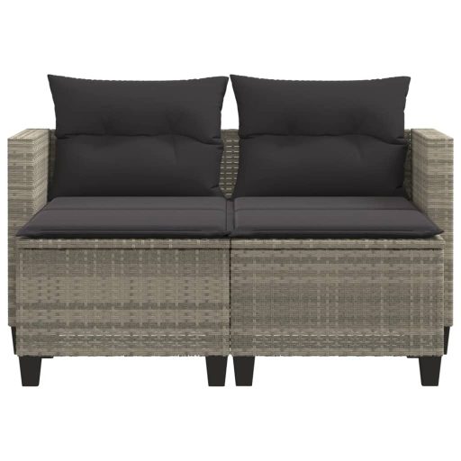 2 személyes világosszürke polyrattan kerti kanapé zsámolyokkal