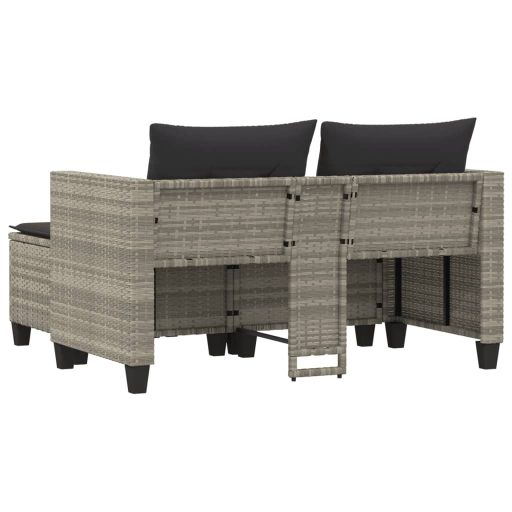 2 személyes világosszürke polyrattan kerti kanapé zsámolyokkal
