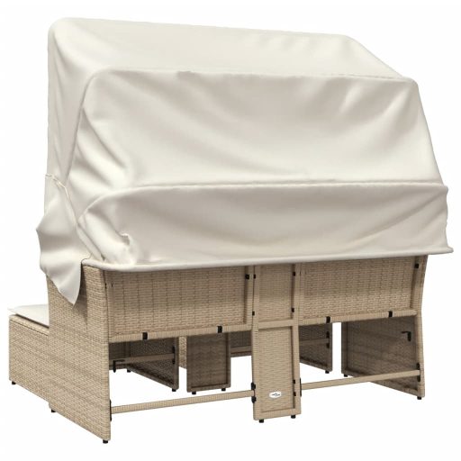 2 személyes bézs polyrattan kerti kanapé baldachinnal/székkel